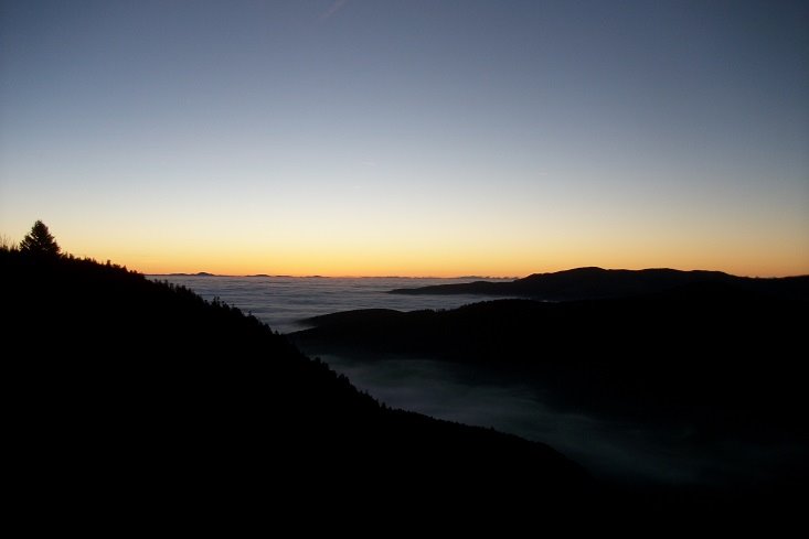 Pause photo au levé du soleil, 100 m avant la Schlucht